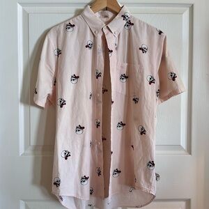 Hollister Light Pink Skull And Rose Print Casual Button Up Cotton Stretch Shirt